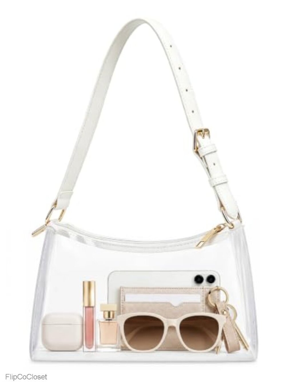 Clear PVC Hobo Shoulder Bag Stadium Approved Adjustable Strap Zipper